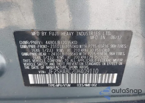 2013 Subaru Forester 2.5X из США, поврежденный, VIN JF2SHABC2DH409110